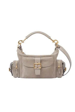 Leather-Trimmed Suede Camera Shoulder Bag