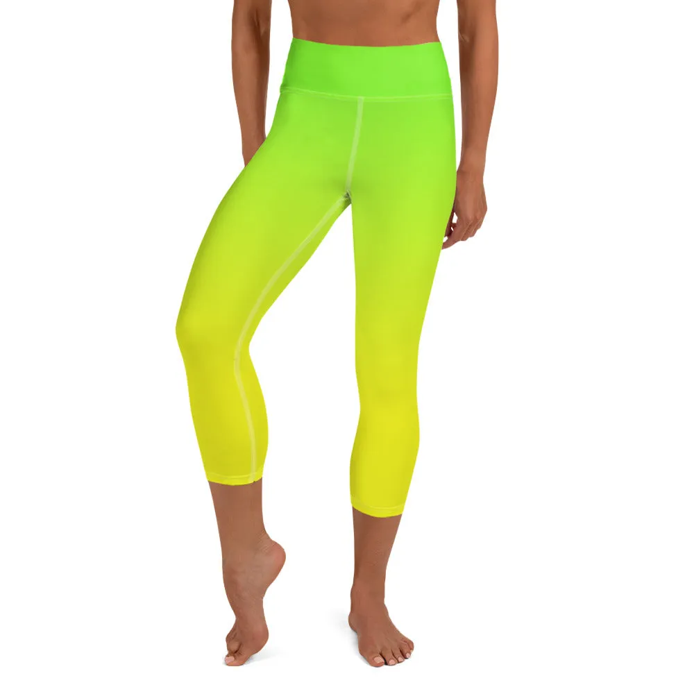 Lemon Lime Ombre High-waist Yoga Capri Leggings