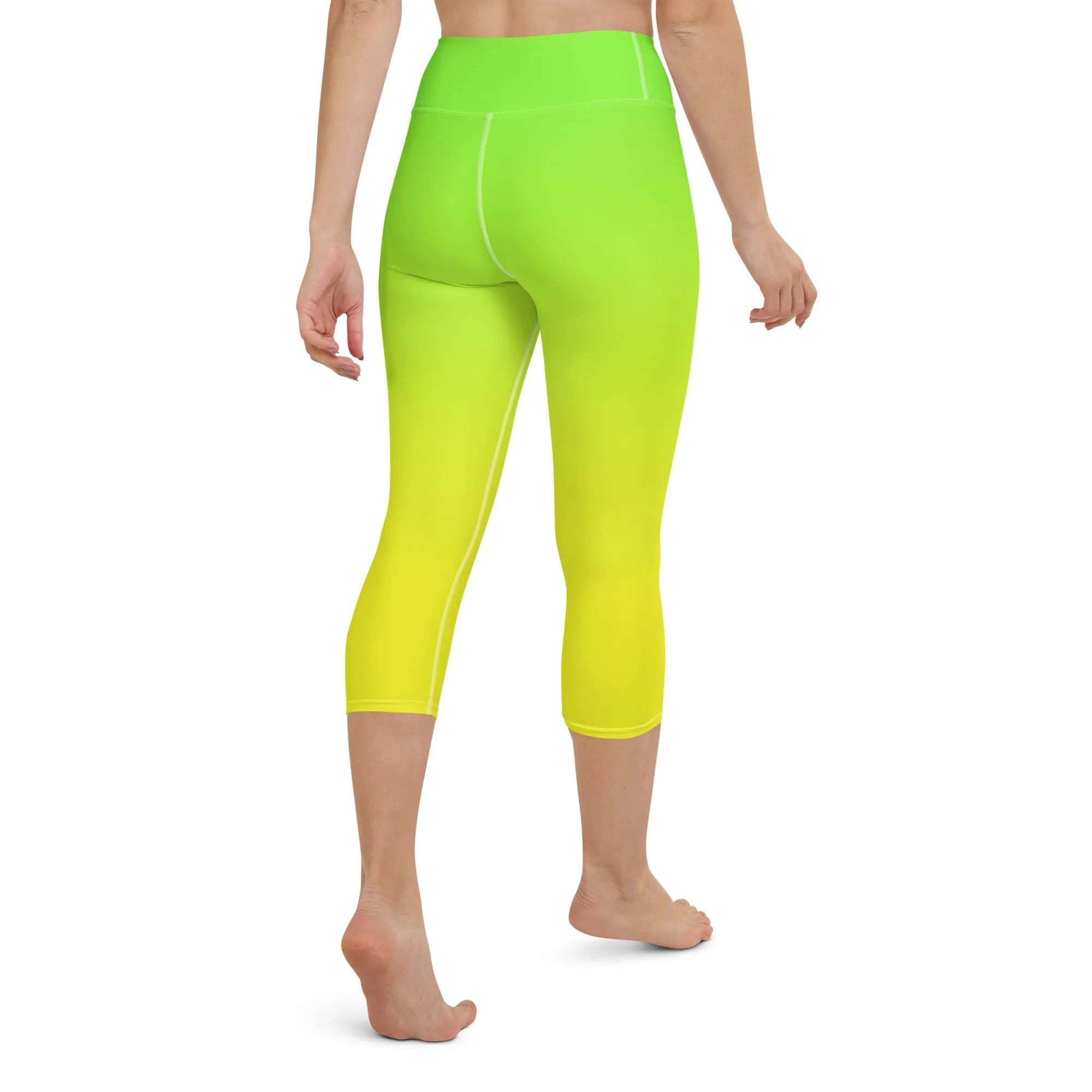 Lemon Lime Ombre High-waist Yoga Capri Leggings