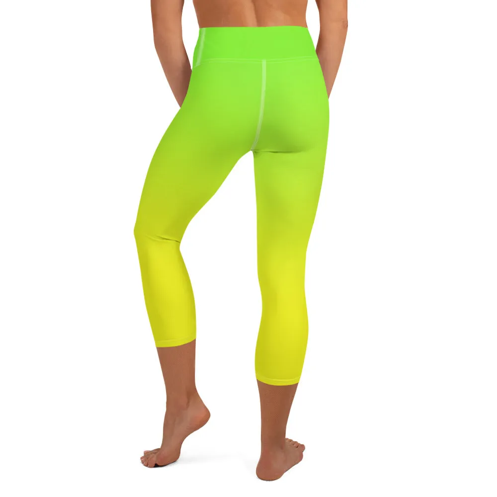 Lemon Lime Ombre High-waist Yoga Capri Leggings