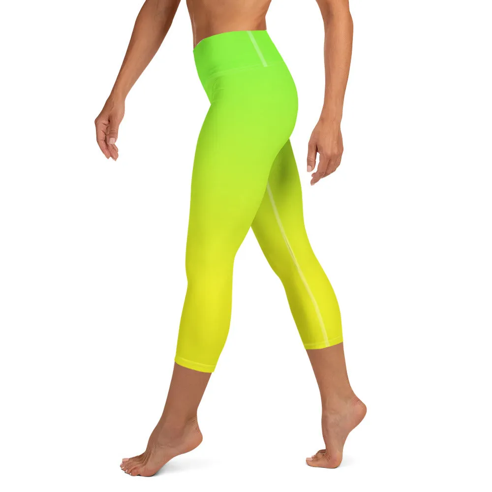 Lemon Lime Ombre High-waist Yoga Capri Leggings