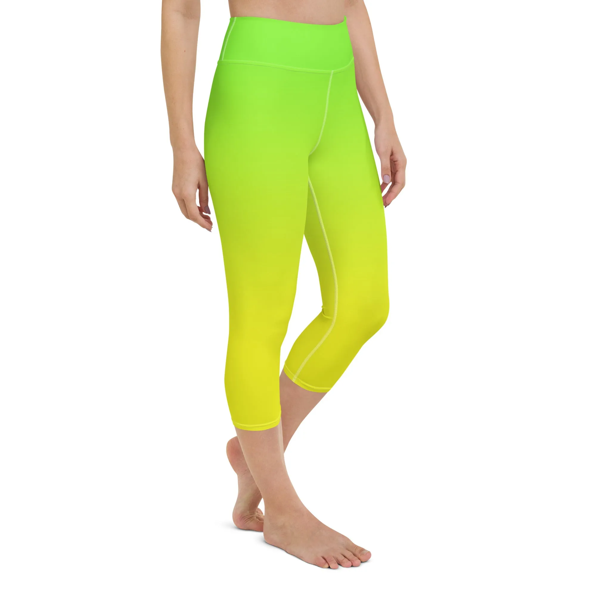 Lemon Lime Ombre High-waist Yoga Capri Leggings