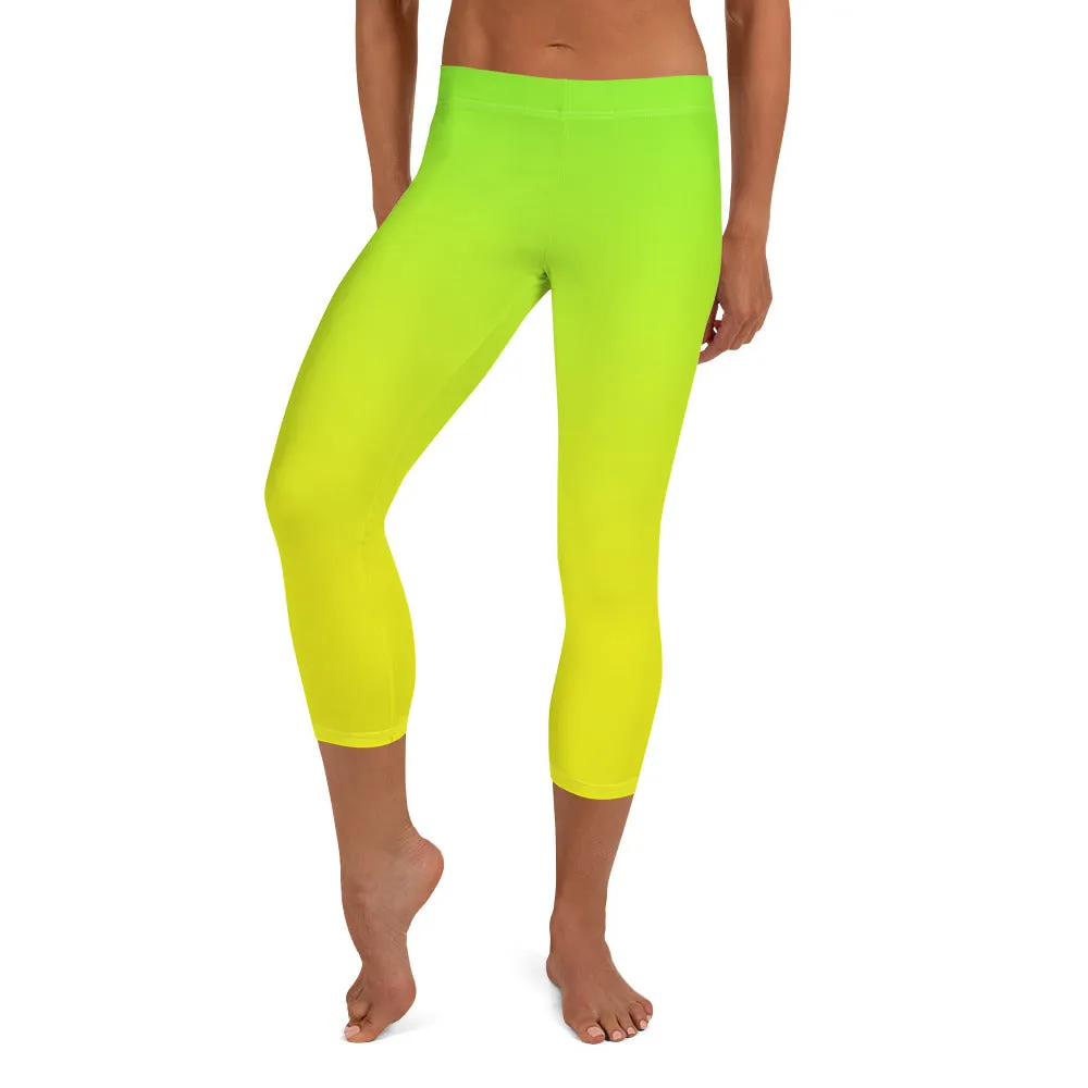 Lemon Lime Ombre Mid-waist Capri Leggings