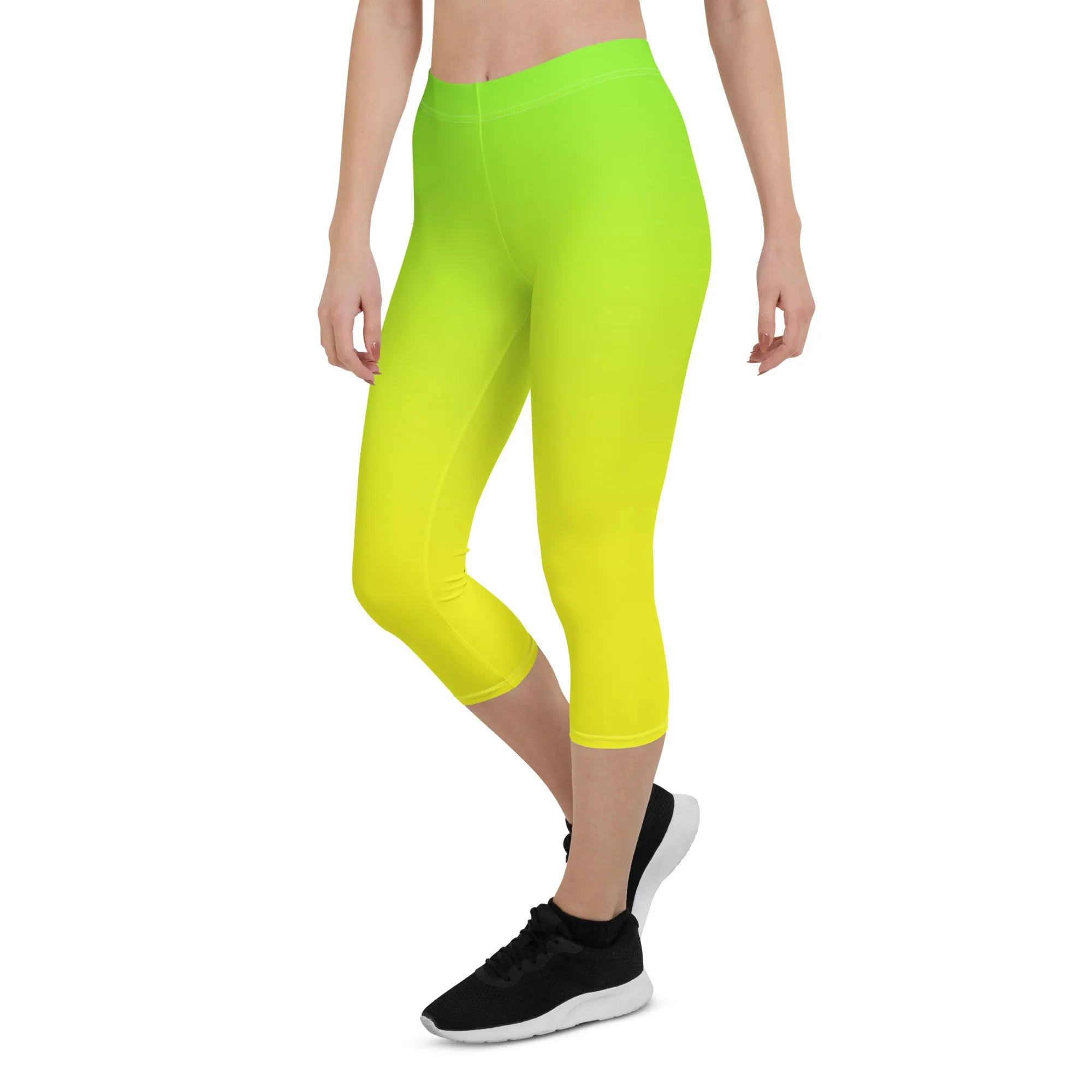 Lemon Lime Ombre Mid-waist Capri Leggings