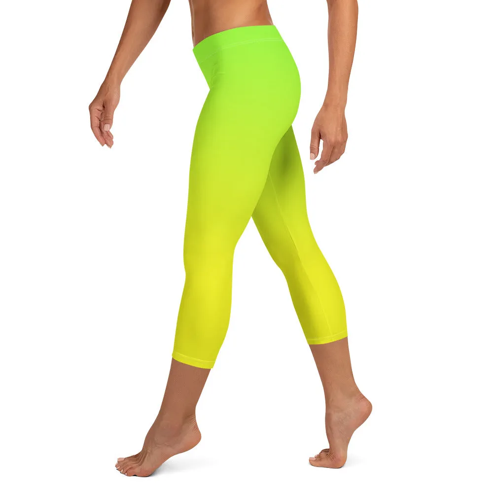 Lemon Lime Ombre Mid-waist Capri Leggings