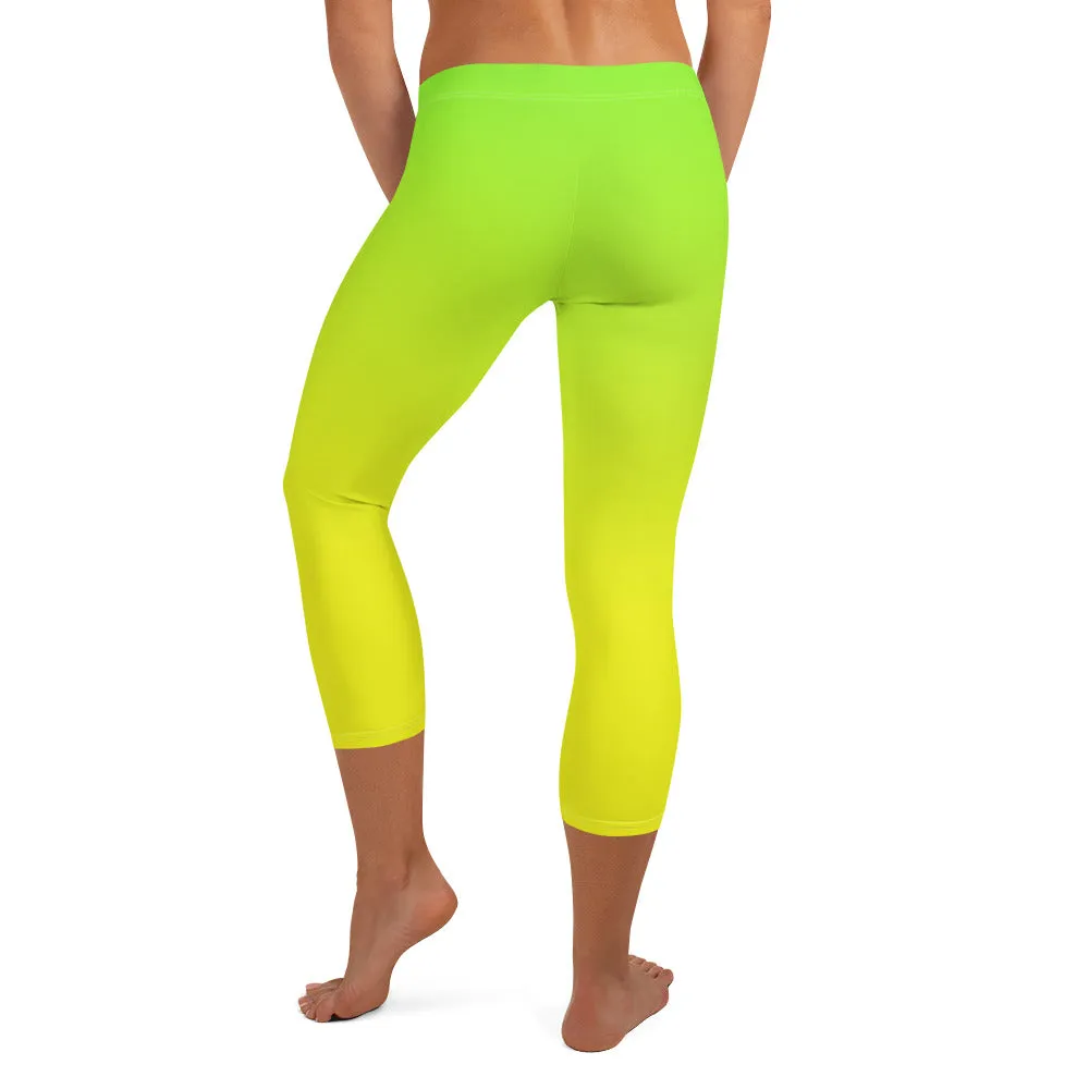 Lemon Lime Ombre Mid-waist Capri Leggings