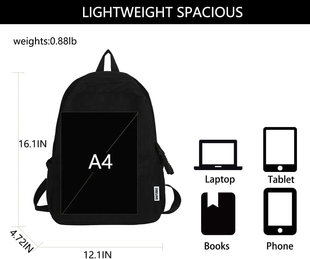LEMONEYE Cute Corduroy Double - Shoulder Backpack for Women, Lightweight Laptop Bag, Great for Daily & Travel (Black)