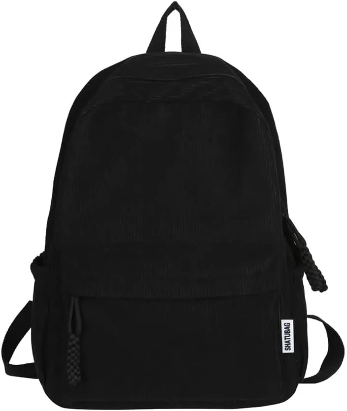 LEMONEYE Cute Corduroy Double - Shoulder Backpack for Women, Lightweight Laptop Bag, Great for Daily & Travel (Black)