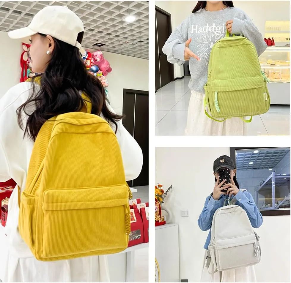 LEMONEYE Cute Corduroy Double - Shoulder Backpack for Women, Lightweight Laptop Bag, Great for Daily & Travel (Black)