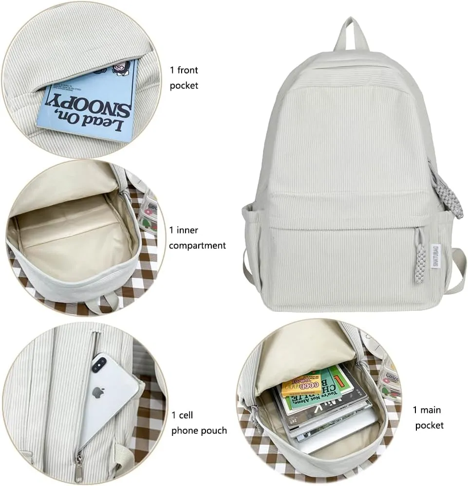 LEMONEYE Cute Corduroy Double - Shoulder Backpack for Women, Lightweight Laptop Bag, Great for Daily & Travel (Green)