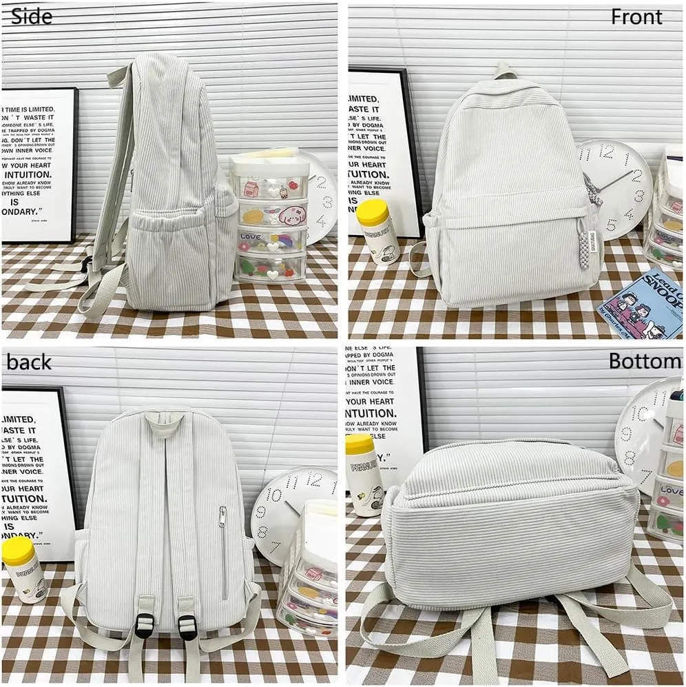 LEMONEYE Cute Corduroy Double - Shoulder Backpack for Women, Lightweight Laptop Bag, Great for Daily & Travel (Green)