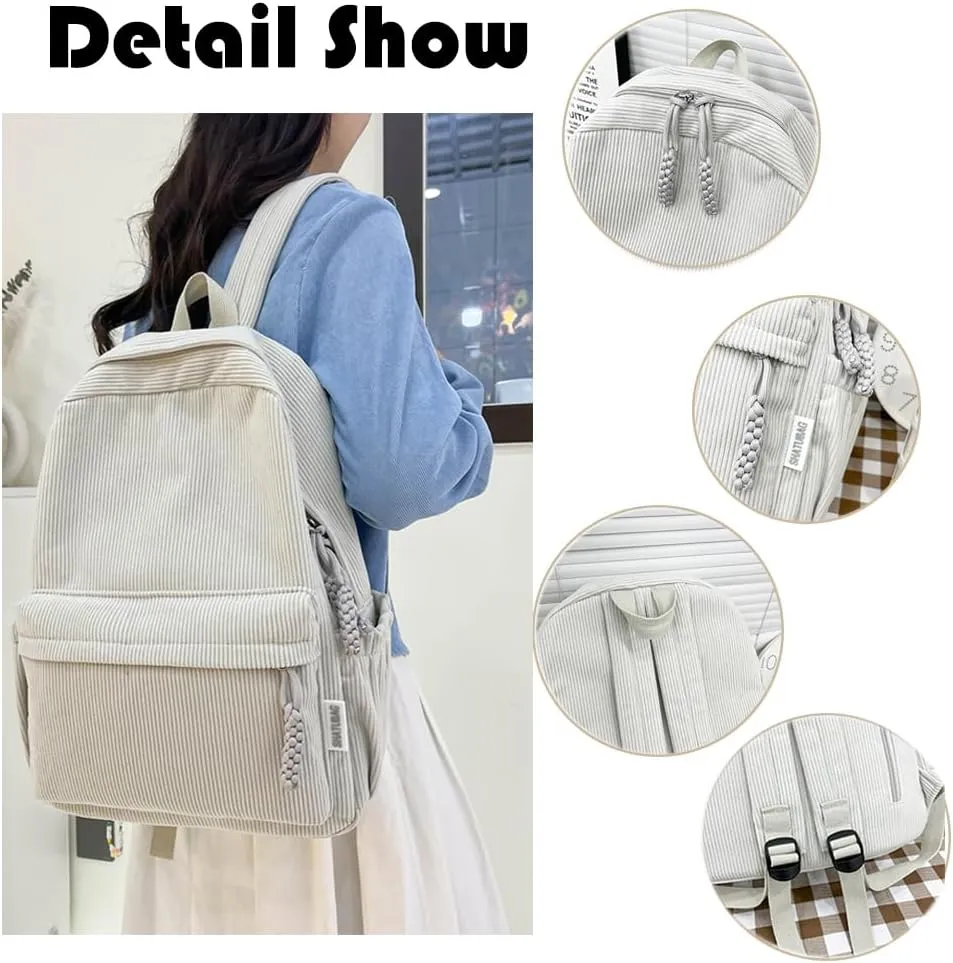 LEMONEYE Cute Corduroy Double - Shoulder Backpack for Women, Lightweight Laptop Bag, Great for Daily & Travel (Green)