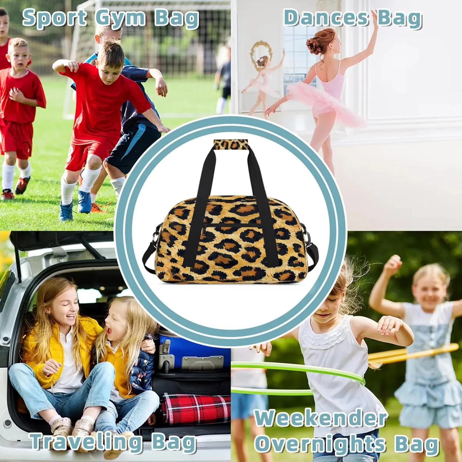 Leopard Cheetah Printed Small Gym Bag 18 inch Carry On Duffel Bag for Weekender Travel Sports Workout Yoga Gymnastics Dance Ballet