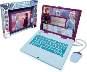 Lexibook Disney Frozen 2 - Educational and Bilingual Laptop German/English - Girls Toy with 124 Activities to Learn, Play Games and Music with Elsa & Anna - Blue/Purple, Multicoloured,24 x 18 x 3.6 cm