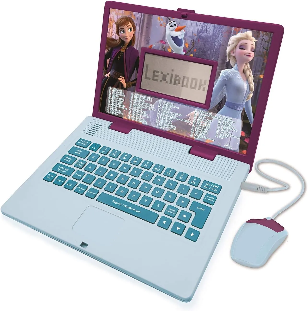 Lexibook Disney Frozen 2 - Educational and Bilingual Laptop German/English - Girls Toy with 124 Activities to Learn, Play Games and Music with Elsa & Anna - Blue/Purple, Multicoloured,24 x 18 x 3.6 cm