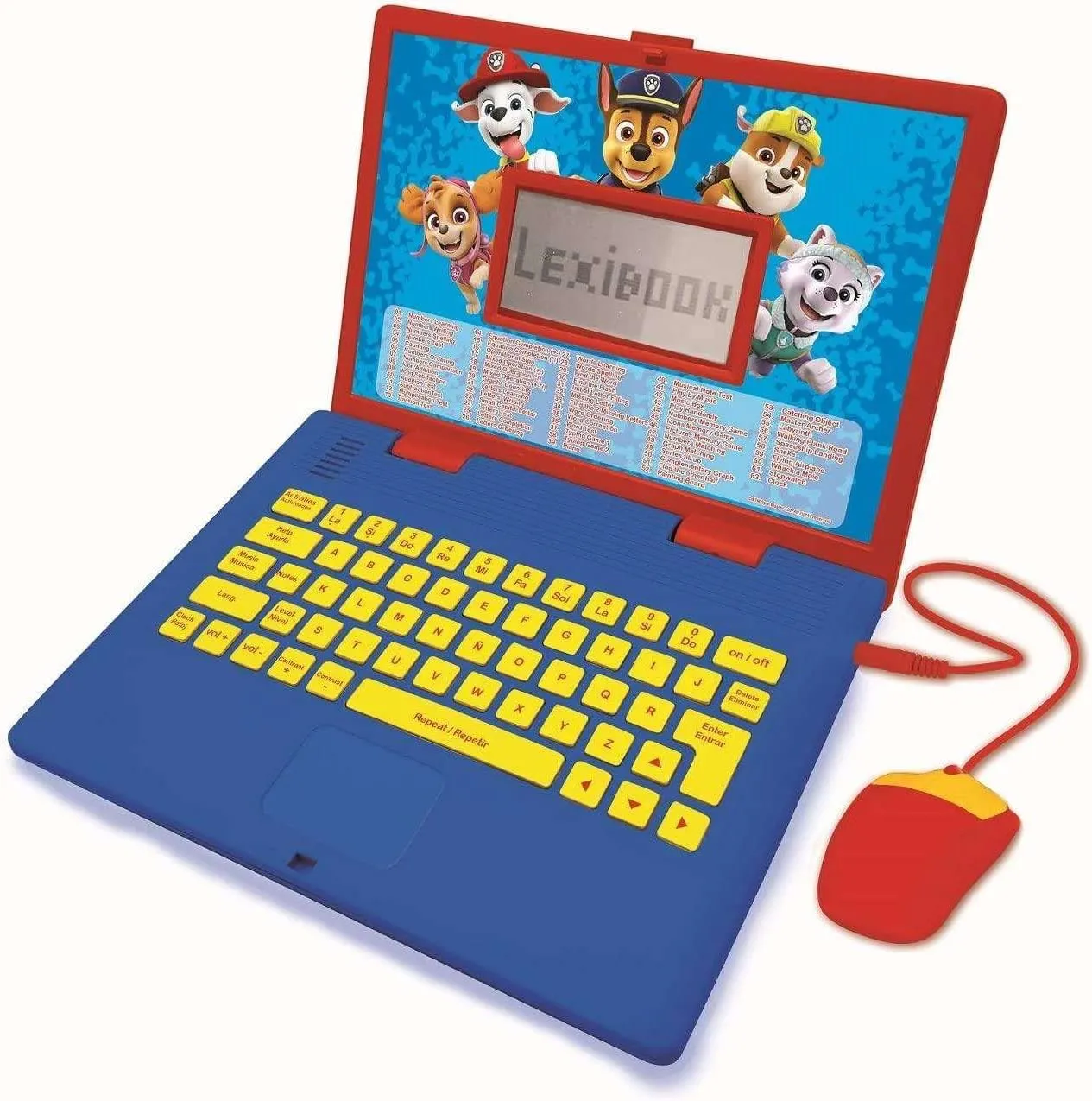Lexibook Paw Patrol - Educational and Bilingual Laptop Spanish/English - Toy for Child Kid (Boys & Girls) 124 Activities, Learn Play Games and Music with Chase Marshall - Red/Blue JC598PAi2