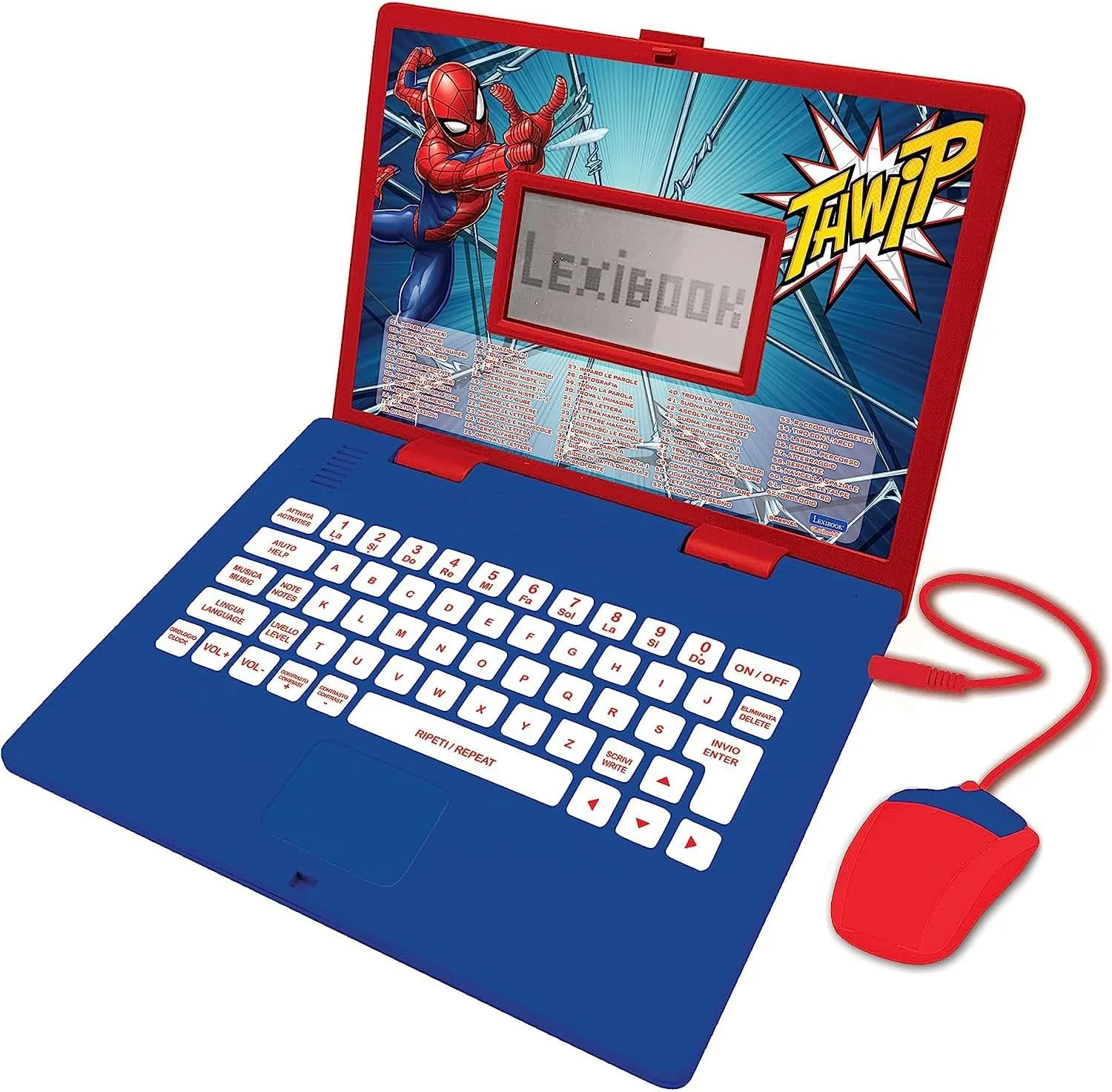 Lexibook, Spider-Man, Educational and Bilingual Laptop Italian/English, Toy with 124 Activities to Learn, Play Games and Music, Blue/Red, JC598SPi5