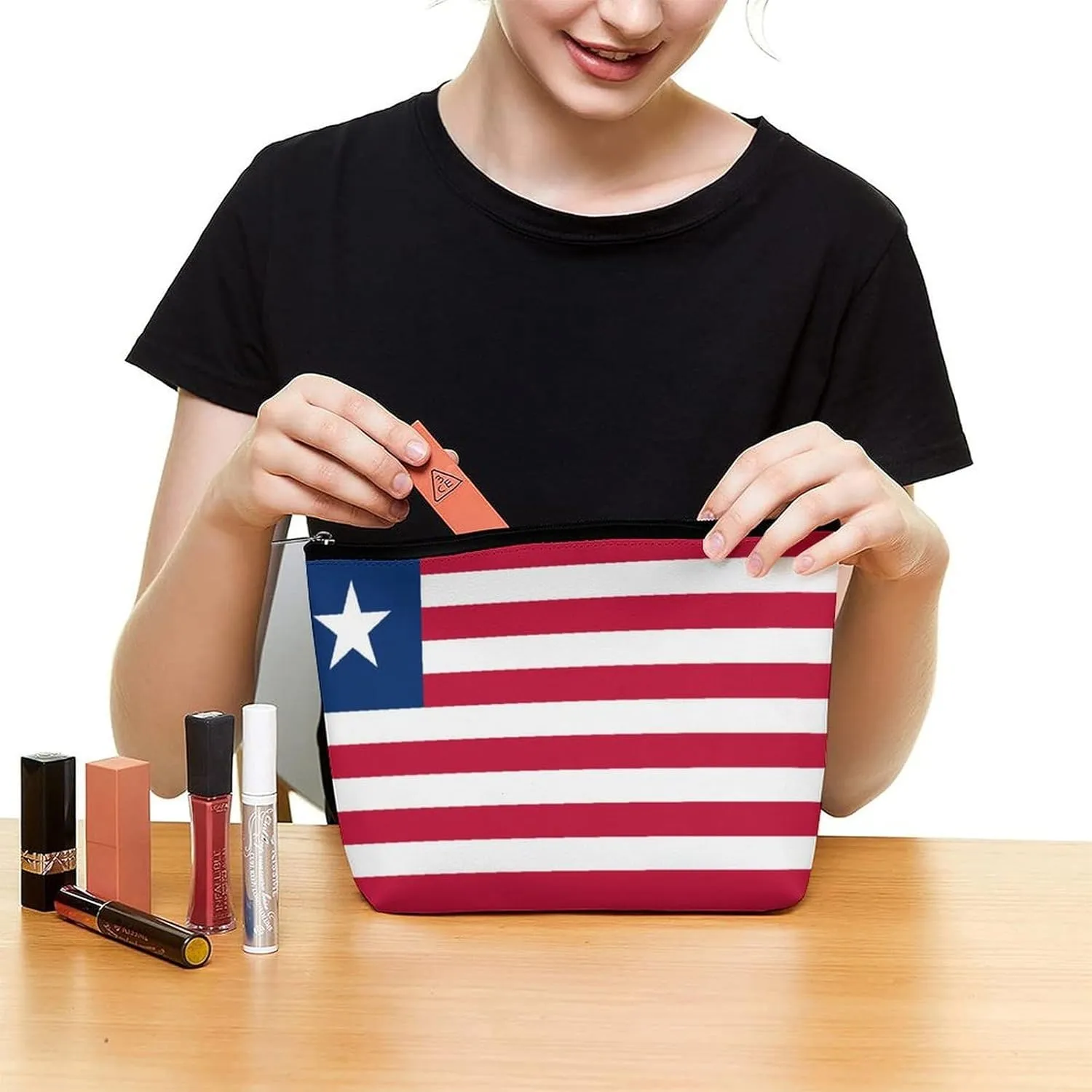 Liberia Flag Travel-Friendly Cosmetic Bag Zipper Makeup Organizer Pouch for Women