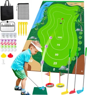Liberry Kids Golf Set for 3 4 5 6 7 Years Old Boys Girls, Golf Chipping Game with Mat, Sticky Balls, Retractable Clubs, Storage Bag, Indoor Outdoor Sports Toy Gift Toss Game