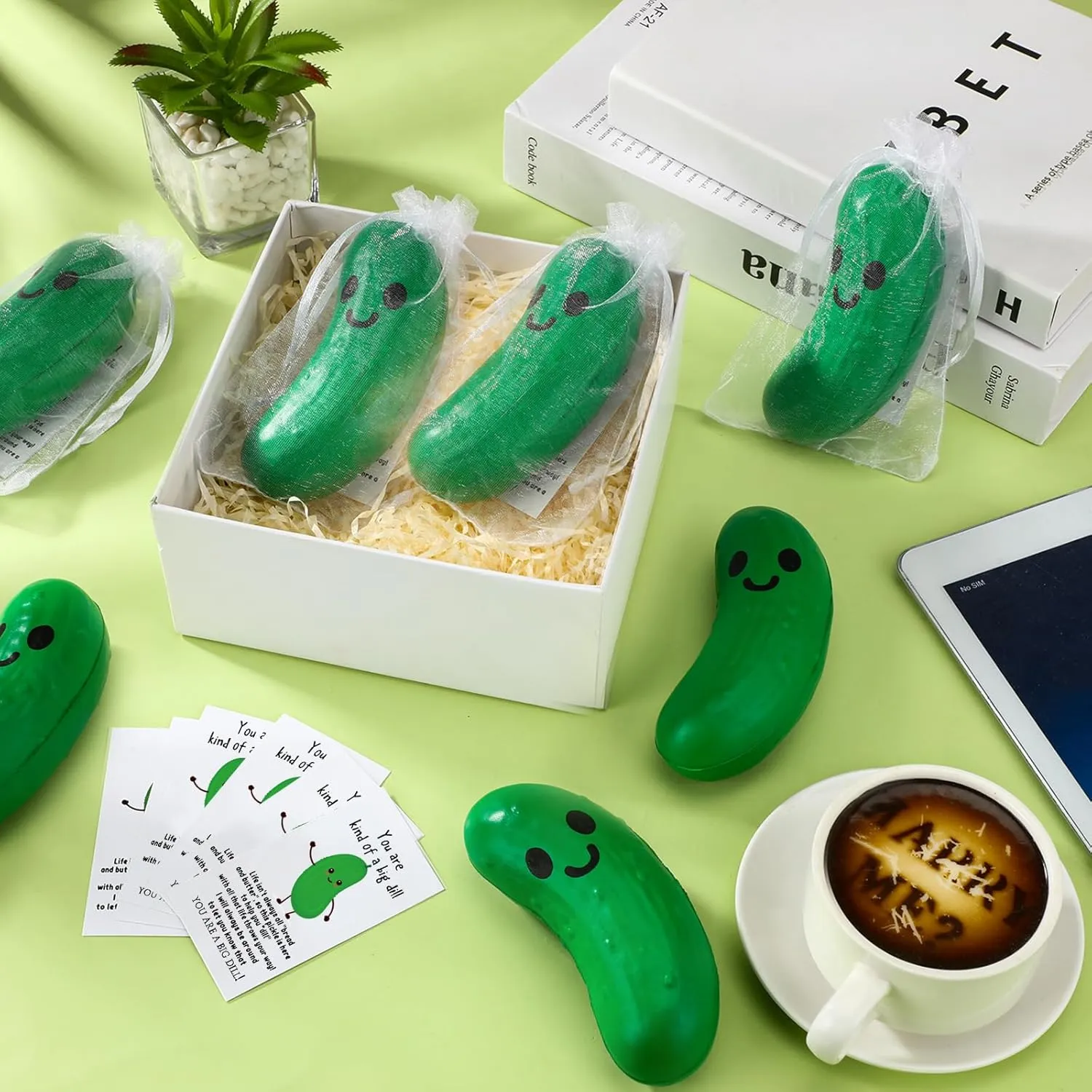 Libima 50 Pcs Inspirational Stress Balls Bulk for Graduation End of Year Student Gifts from Teacher Thank You Appreciation Positive Gift Emotional Funny Balls with Card for Employee Team (Pickle)