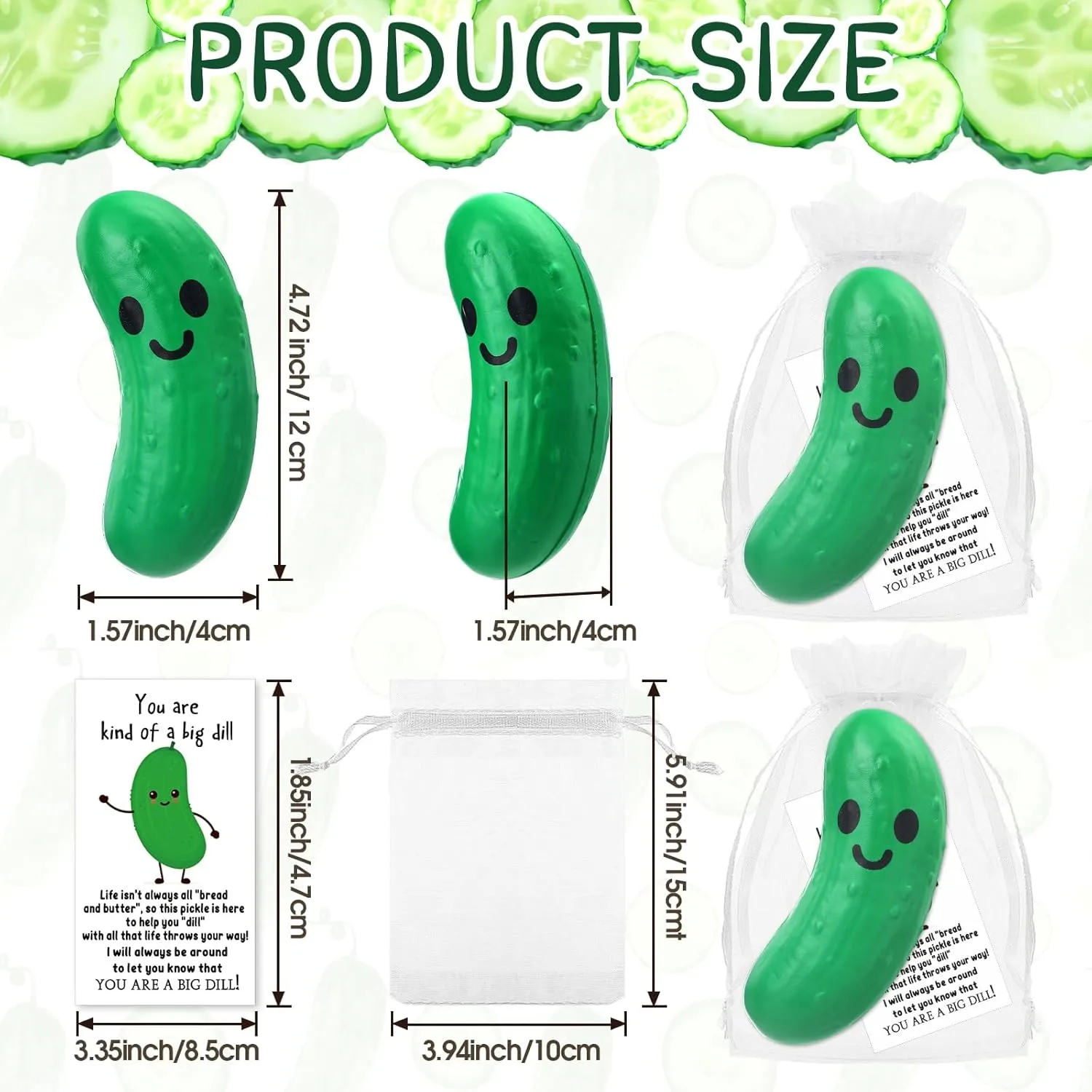 Libima 50 Pcs Inspirational Stress Balls Bulk for Graduation End of Year Student Gifts from Teacher Thank You Appreciation Positive Gift Emotional Funny Balls with Card for Employee Team (Pickle)