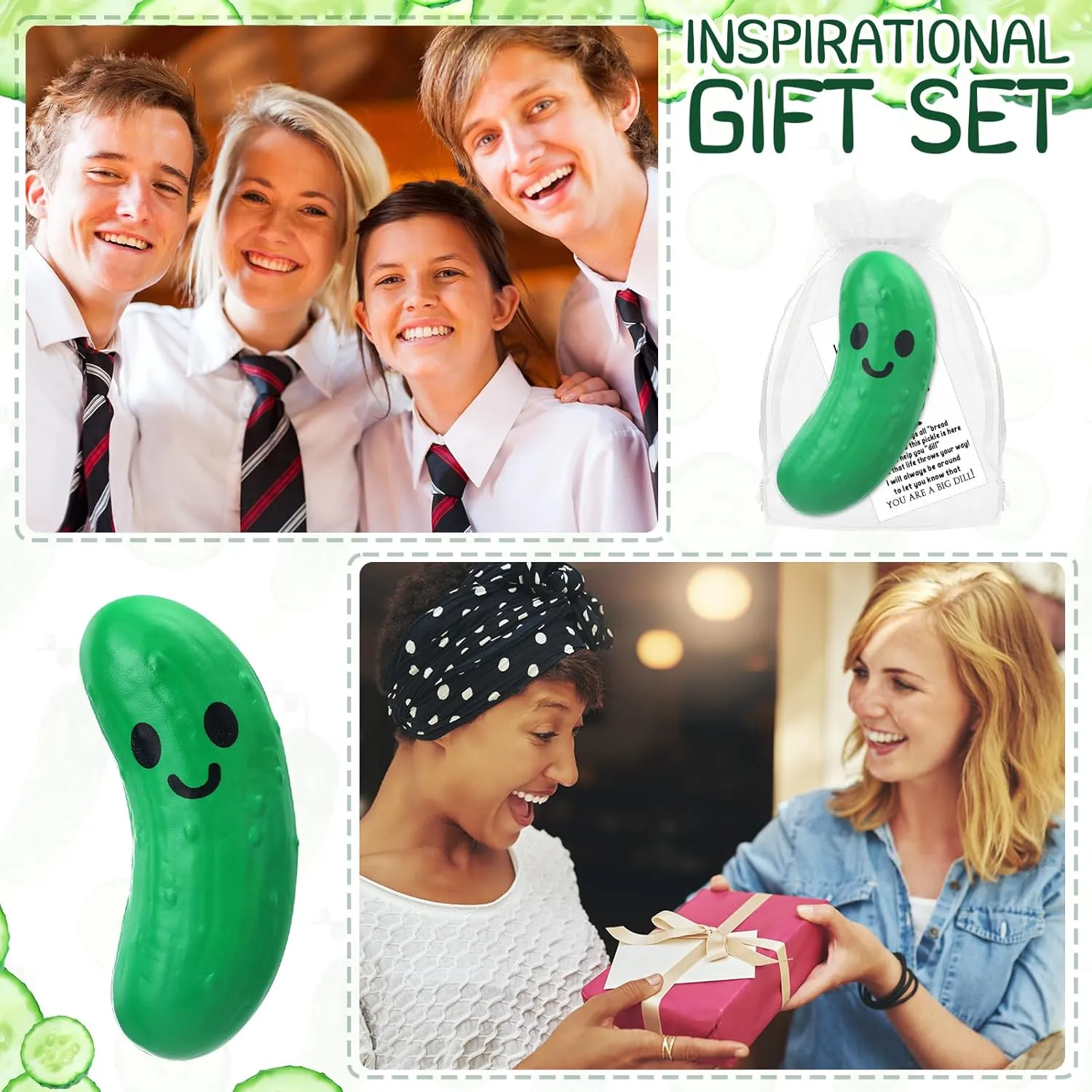 Libima 50 Pcs Inspirational Stress Balls Bulk for Graduation End of Year Student Gifts from Teacher Thank You Appreciation Positive Gift Emotional Funny Balls with Card for Employee Team (Pickle)