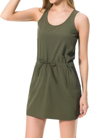 Lightbare Women’s UPF 50  Tank Dress with Pockets Detachable Shorts Drawstring Waist Quick Dry for Hiking Camping Outdoors