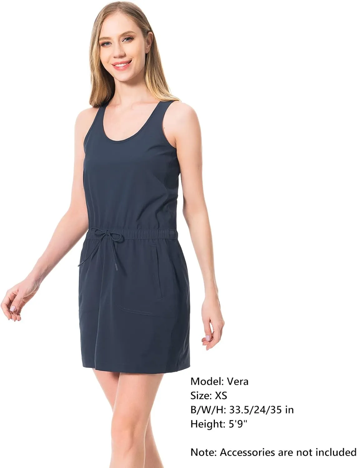 Lightbare Women’s UPF 50  Tank Dress with Pockets Detachable Shorts Drawstring Waist Quick Dry for Hiking Camping Outdoors