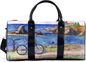 Lighthouses And Bicycle Motifs Travel Luggage Duffel Bag with Adjustable Strap Coast Sports Bag Lightweight Canvas Gym Tote Bag for Men and Women