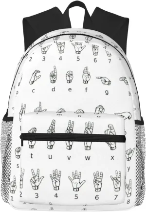 Lightweight Casual water resistanted Sign Language Alphabet. Print Backpack, Laptop Travel Daypack Backpack.