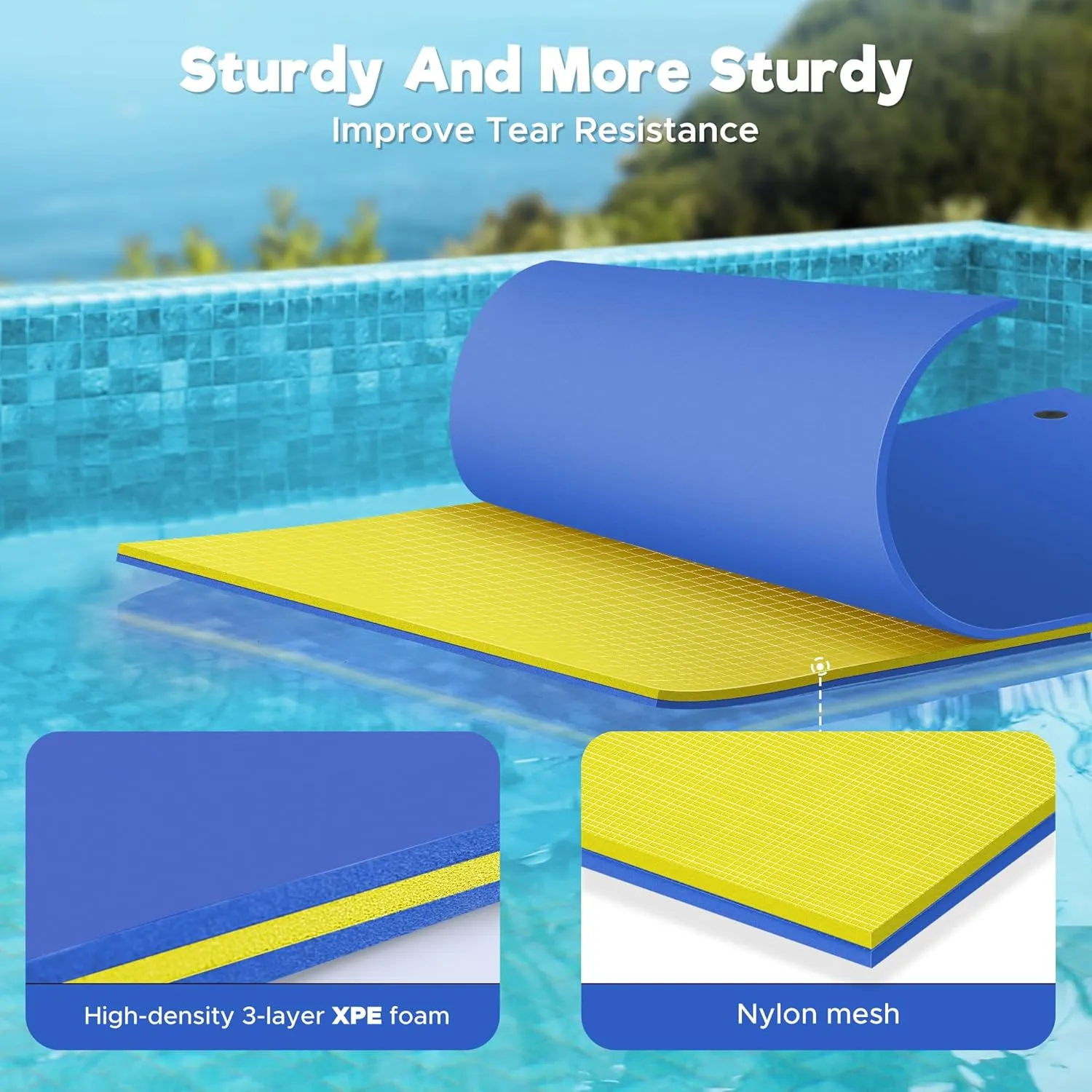 Lily Pad Floating Mat, 7'/8'/9'/13'/15.5' Floating Mat, 3-Layer Tear-Resistant XPE Foam Floating Water Mat for Water Recreation, Lake, Pool, River, Ocean, Boat, Suitable for Adults and Kids