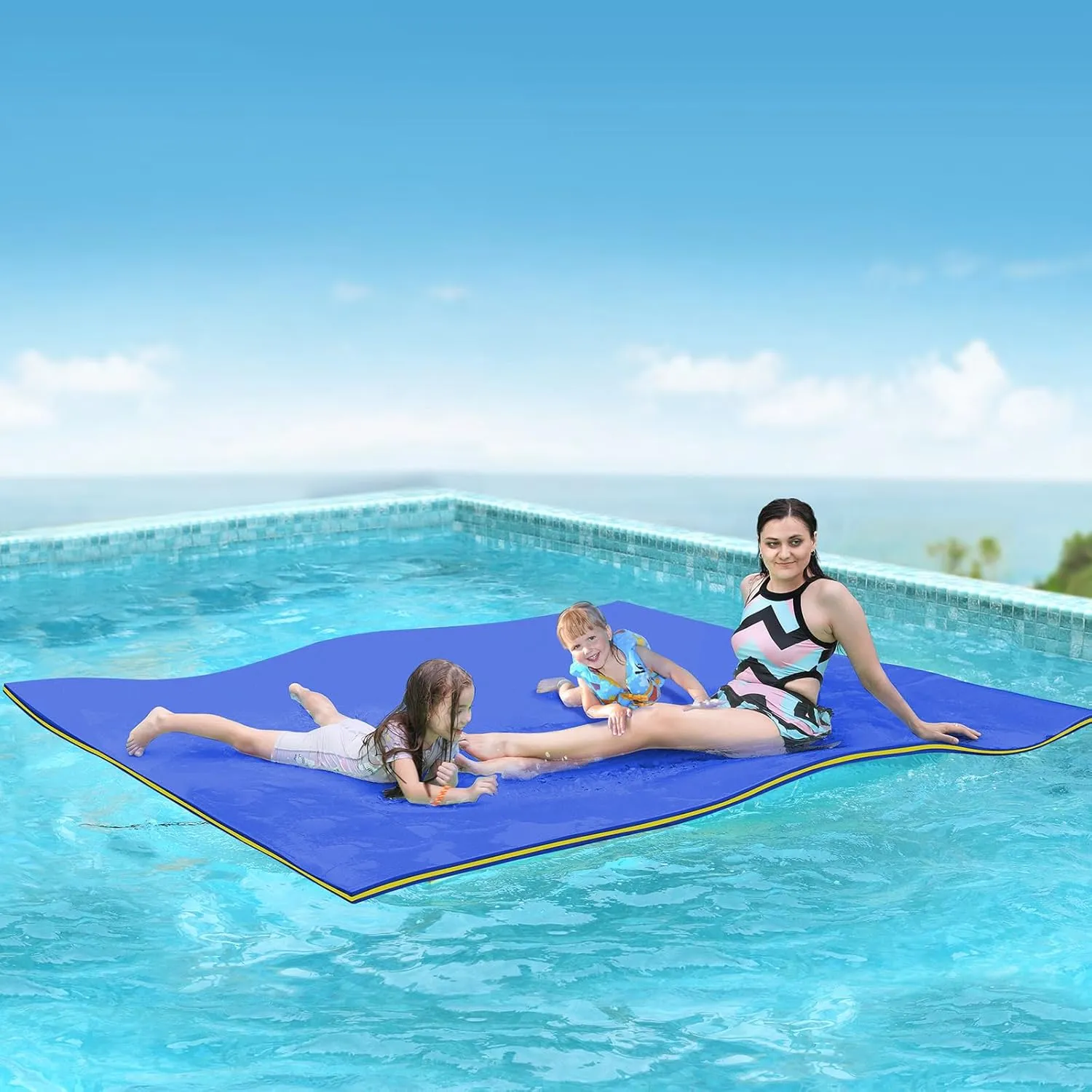 Lily Pad Floating Mat, 7'/8'/9'/13'/15.5' Floating Mat, 3-Layer Tear-Resistant XPE Foam Floating Water Mat for Water Recreation, Lake, Pool, River, Ocean, Boat, Suitable for Adults and Kids