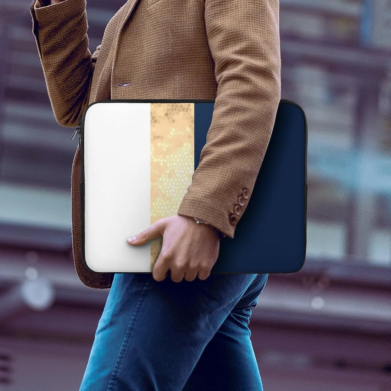 Lines Navy Blue And Yellow All Print Hands Free Withdrawal Laptop Bag Unisex