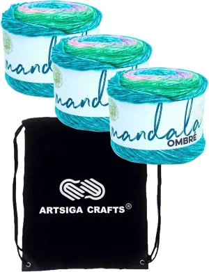 Lion Brand Mandala Ombre Balance 551-209 (3-Skeins - Same Dye Lot) Worsted Medium #4 Acrylic Yarn for Crocheting and Knitting with Project Bag