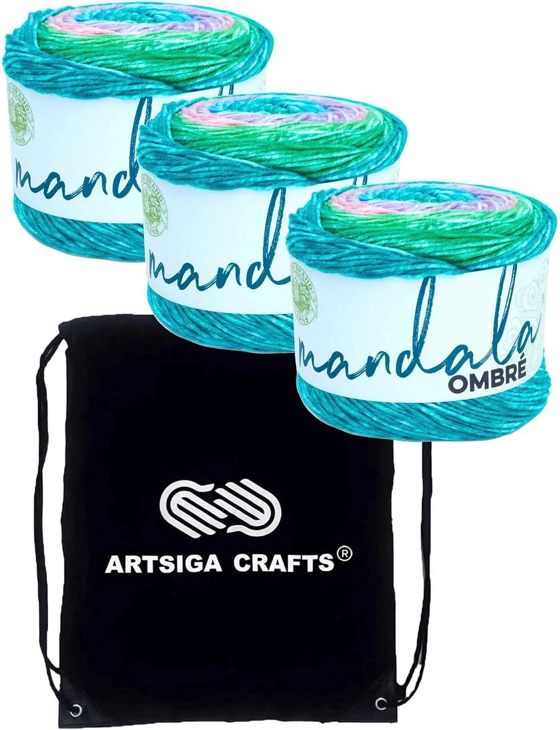 Lion Brand Mandala Ombre Balance 551-209 (3-Skeins - Same Dye Lot) Worsted Medium #4 Acrylic Yarn for Crocheting and Knitting with Project Bag