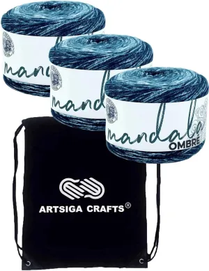 Lion Brand Mandala Ombre Harmony 551-204 (3-Skeins - Same Dye Lot) Worsted Medium #4 Acrylic Yarn for Crocheting and Knitting with Project Bag