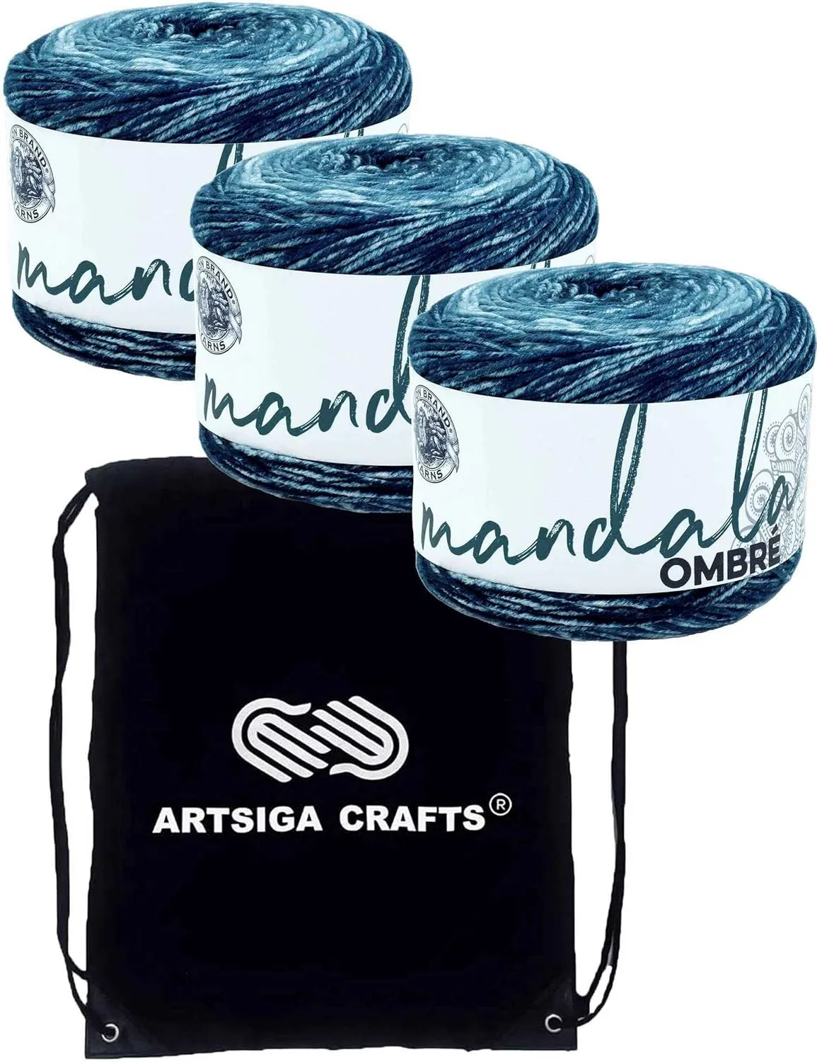 Lion Brand Mandala Ombre Harmony 551-204 (3-Skeins - Same Dye Lot) Worsted Medium #4 Acrylic Yarn for Crocheting and Knitting with Project Bag