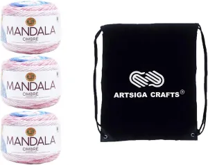 Lion Brand Mandala Ombre Pure 551-208 (3-Skeins - Same Dye Lot) Worsted Medium #4 Acrylic Yarn for Crocheting and Knitting with Project Bag