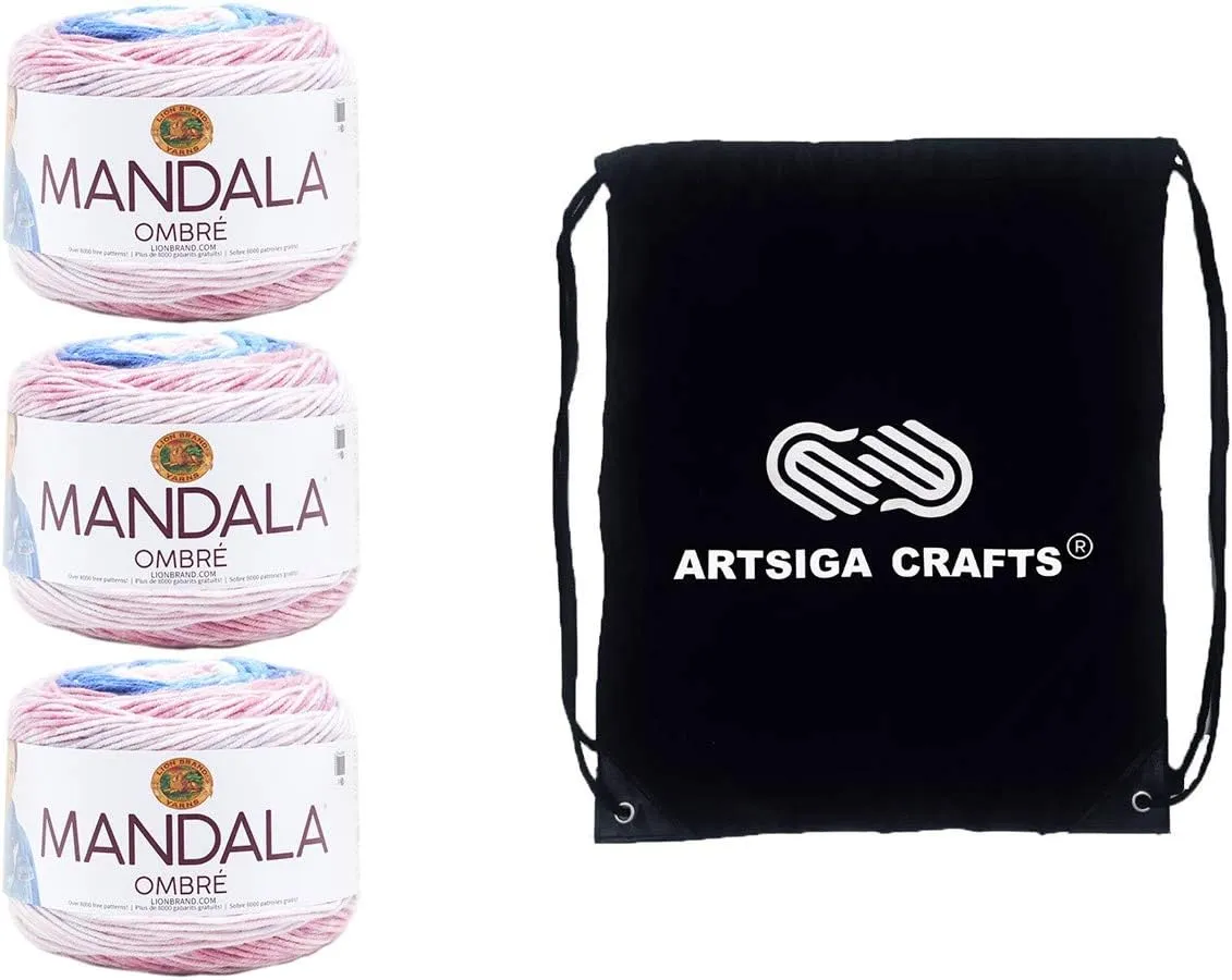 Lion Brand Mandala Ombre Pure 551-208 (3-Skeins - Same Dye Lot) Worsted Medium #4 Acrylic Yarn for Crocheting and Knitting with Project Bag