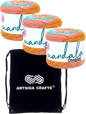 Lion Brand Mandala Ombre Tranquil 551-205 (3-Skeins - Same Dye Lot) Worsted Medium #4 Acrylic Yarn for Crocheting and Knitting with Project Bag