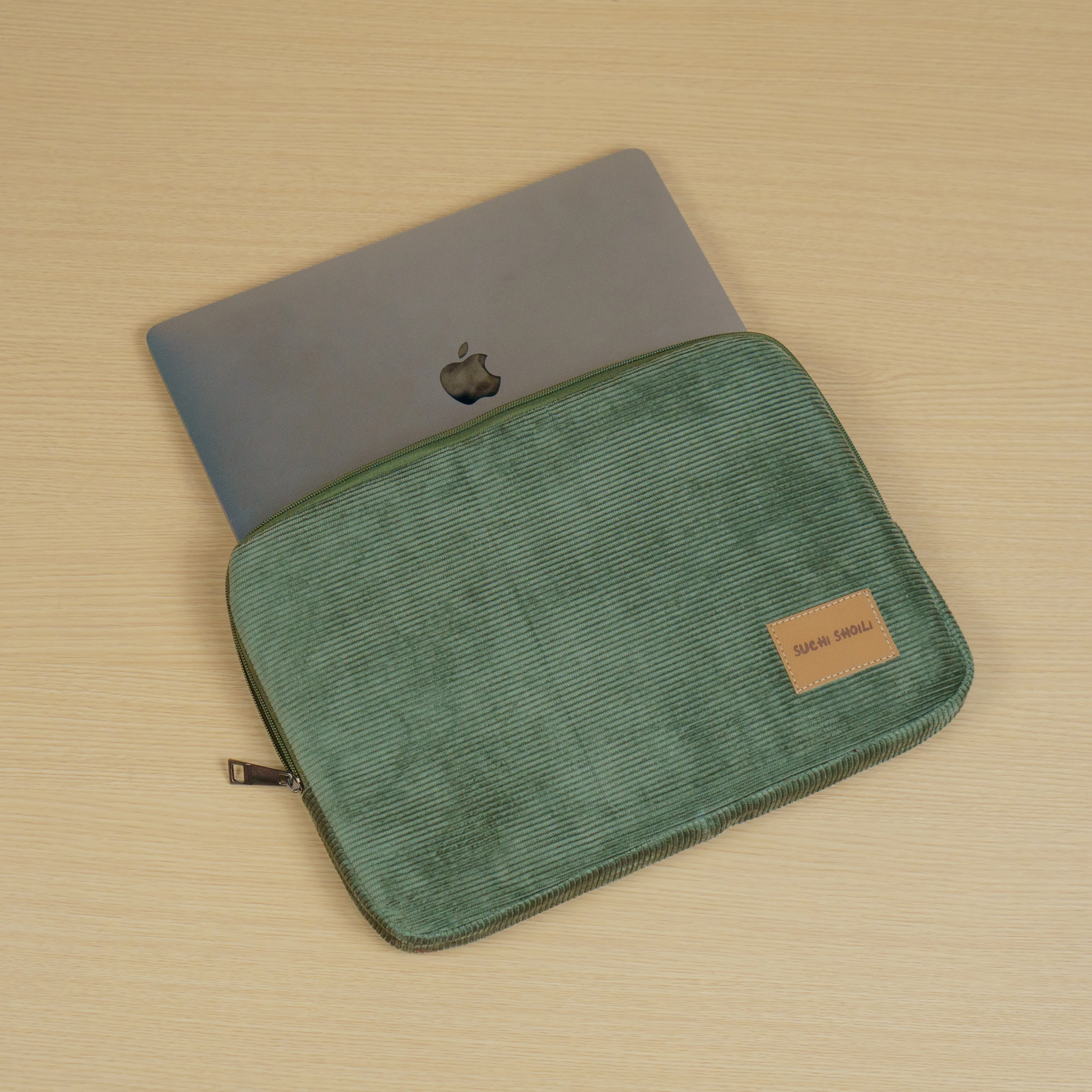 Lite Olive Corduroy Fabric Laptop Sleeve