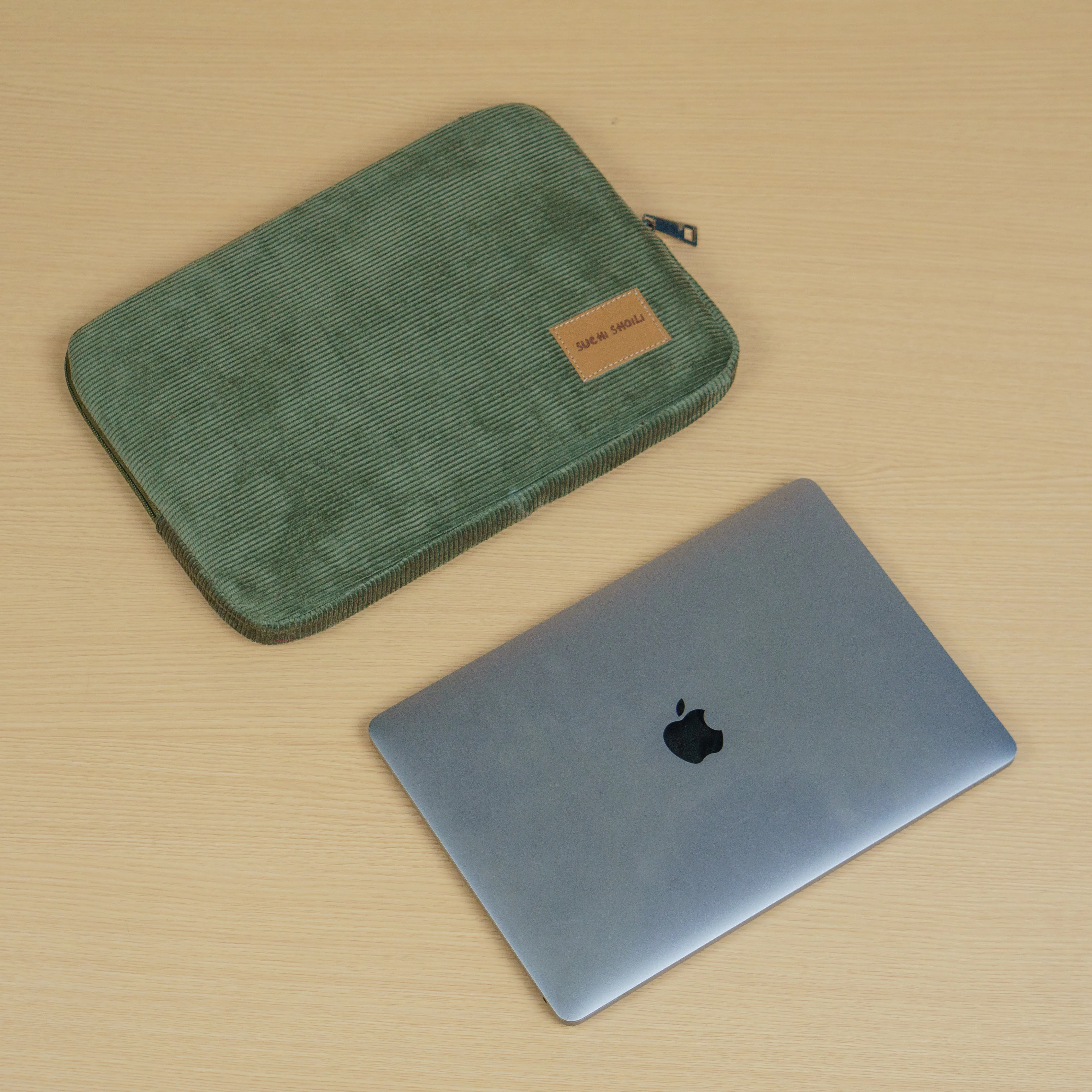 Lite Olive Corduroy Fabric Laptop Sleeve