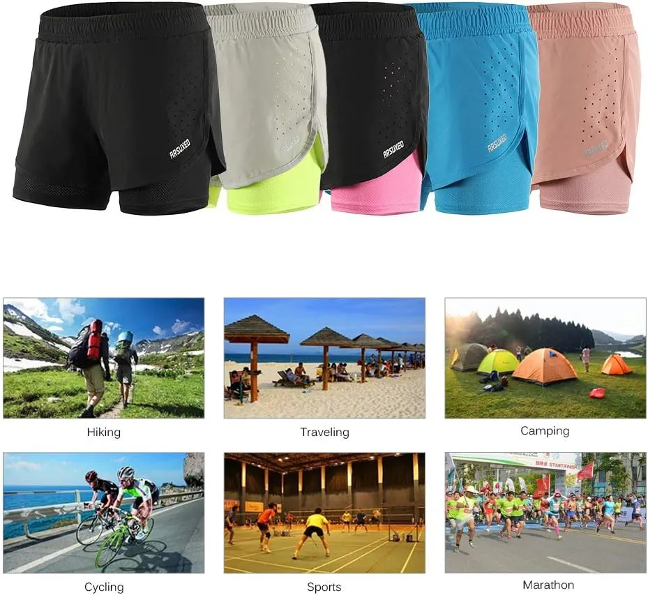 Lixada Women's Running Shorts 2-in-1 Double Layer Elastic Waistband Workout Fitness Active Yoga Jogging Athletic