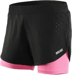 Lixada Women's Running Shorts 2-in-1 Double Layer Elastic Waistband Workout Fitness Active Yoga Jogging Athletic