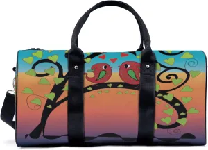 Lovely Couple Bird Pattern Travel Luggage Duffel Bag with Adjustable Strap Twig Sports Bag Lightweight Canvas Gym Tote Bag for Men and Women
