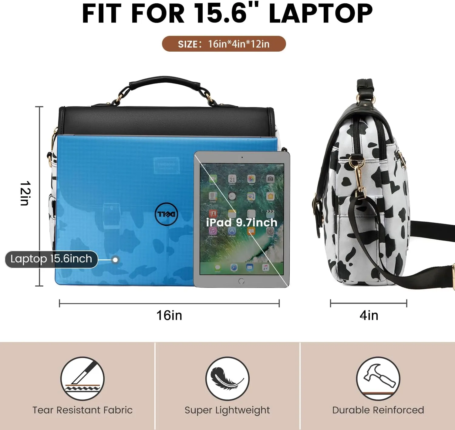 LOVEVOOK Laptop Bag for Women, Large Work Computer Bags fits 15.6inch Laptop, Teacher Briefcase Purse Business Messenger Bag, Black-Cow Print