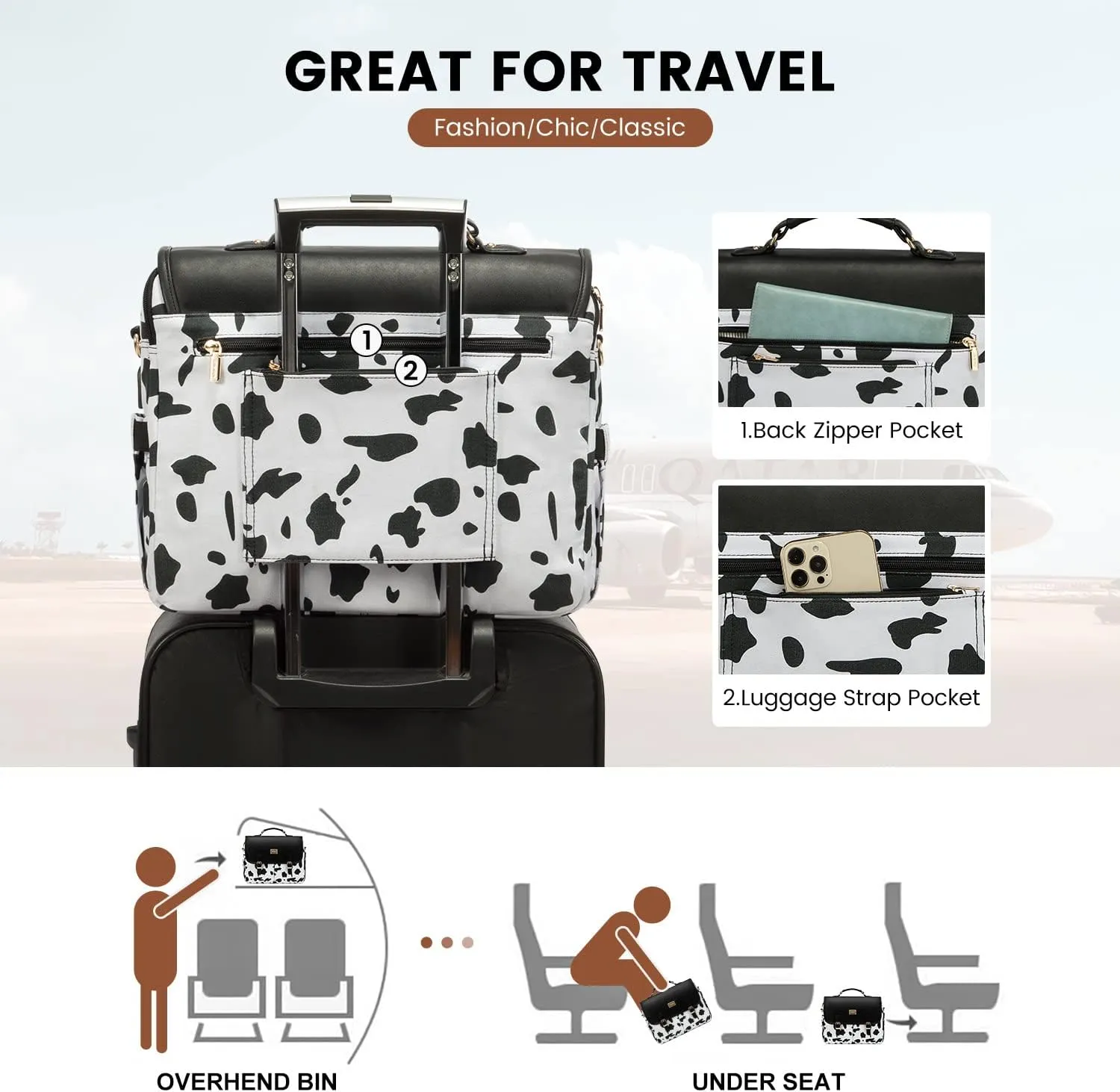 LOVEVOOK Laptop Bag for Women, Large Work Computer Bags fits 15.6inch Laptop, Teacher Briefcase Purse Business Messenger Bag, Black-Cow Print