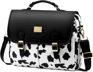 LOVEVOOK Laptop Bag for Women, Large Work Computer Bags fits 15.6inch Laptop, Teacher Briefcase Purse Business Messenger Bag, Black-Cow Print