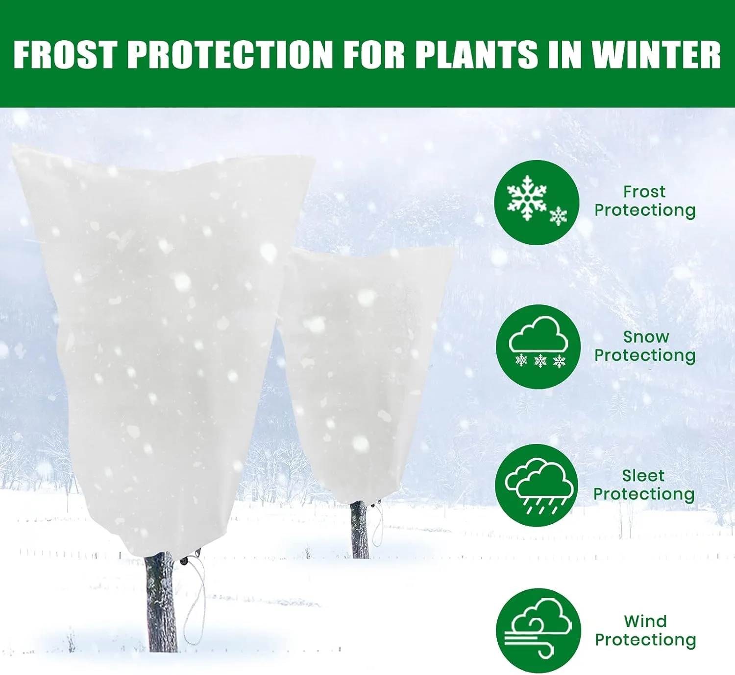 Lovinland Plant Covers Freeze Protection for Winter 73" x 73" 2.1oz Tree Frost Covers Drawstring Bags for Cold Weather Anti-Freeze Shrub Jacket Warm Blanket w/Zipper and Garden Gloves (2 Pack)