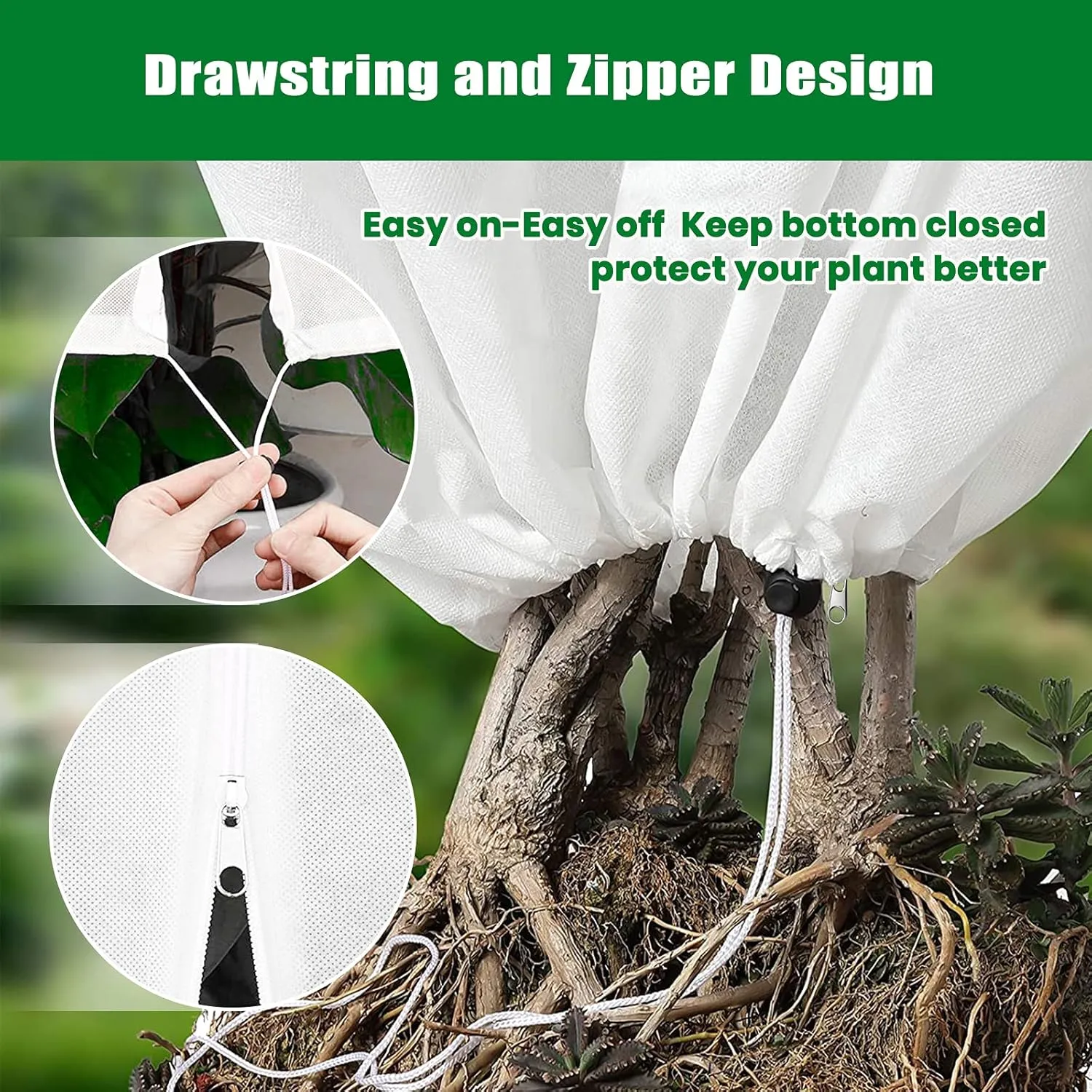 Lovinland Plant Covers Freeze Protection for Winter 73" x 73" 2.1oz Tree Frost Covers Drawstring Bags for Cold Weather Anti-Freeze Shrub Jacket Warm Blanket w/Zipper and Garden Gloves (2 Pack)